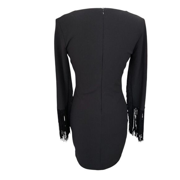 Zara Black Mini Dress with Fringe Sleeves - Picture 4 of 14
